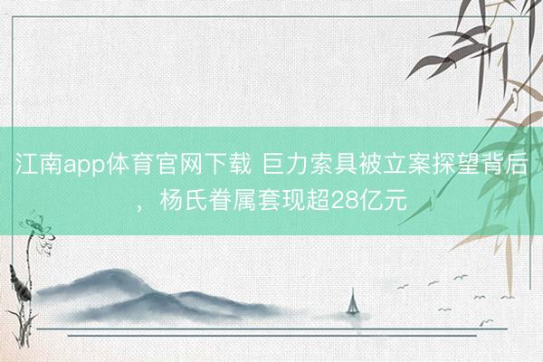 江南app体育官网下载 巨力索具被立案探望背后,杨氏眷属套现超28亿元
