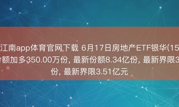 江南app体育官网下载 6月17日房地产ETF银华(159768)份额加多350.00万份， 最新份额8.34亿份， 最新界限3.51亿元